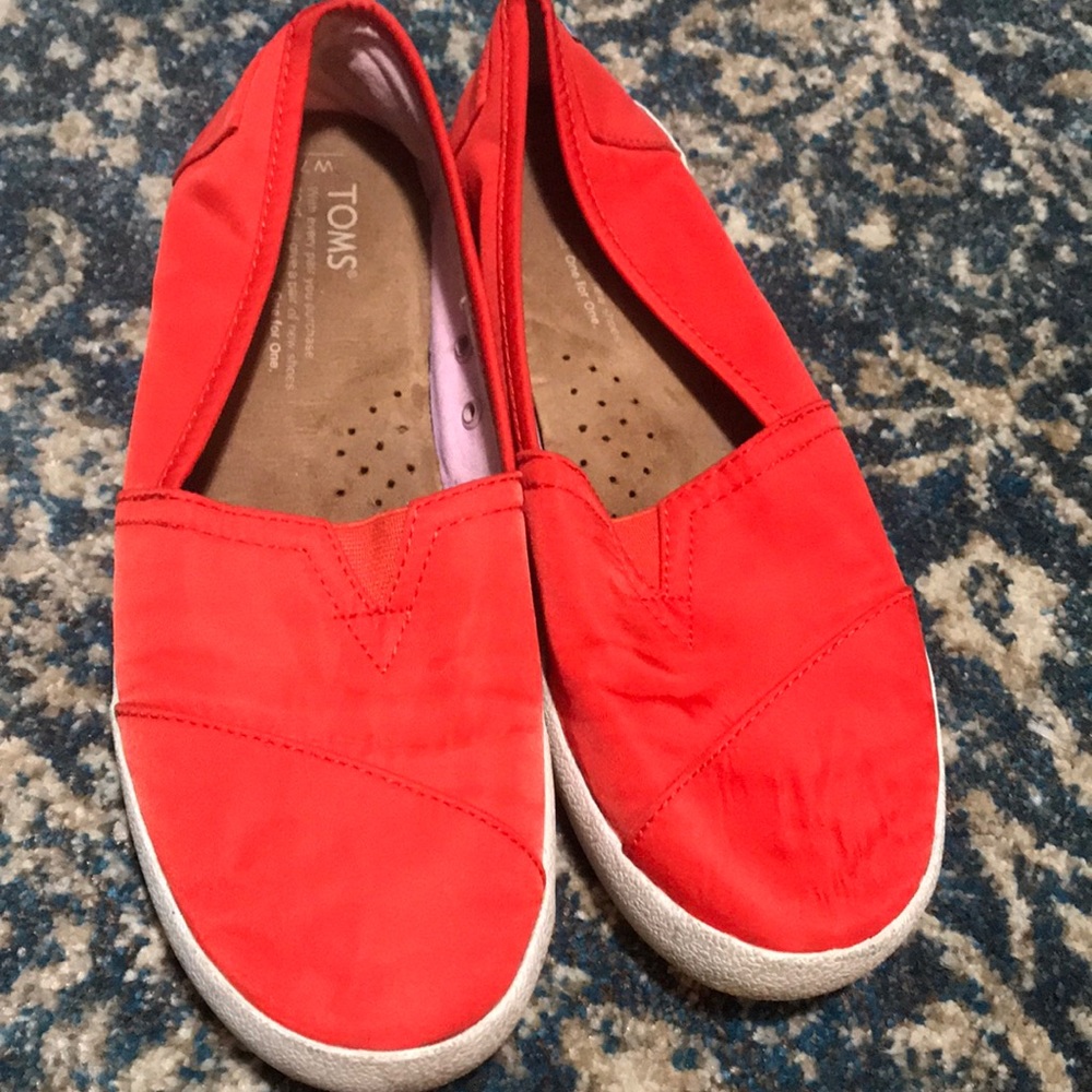 Toms Red Canvas Loafers 7
